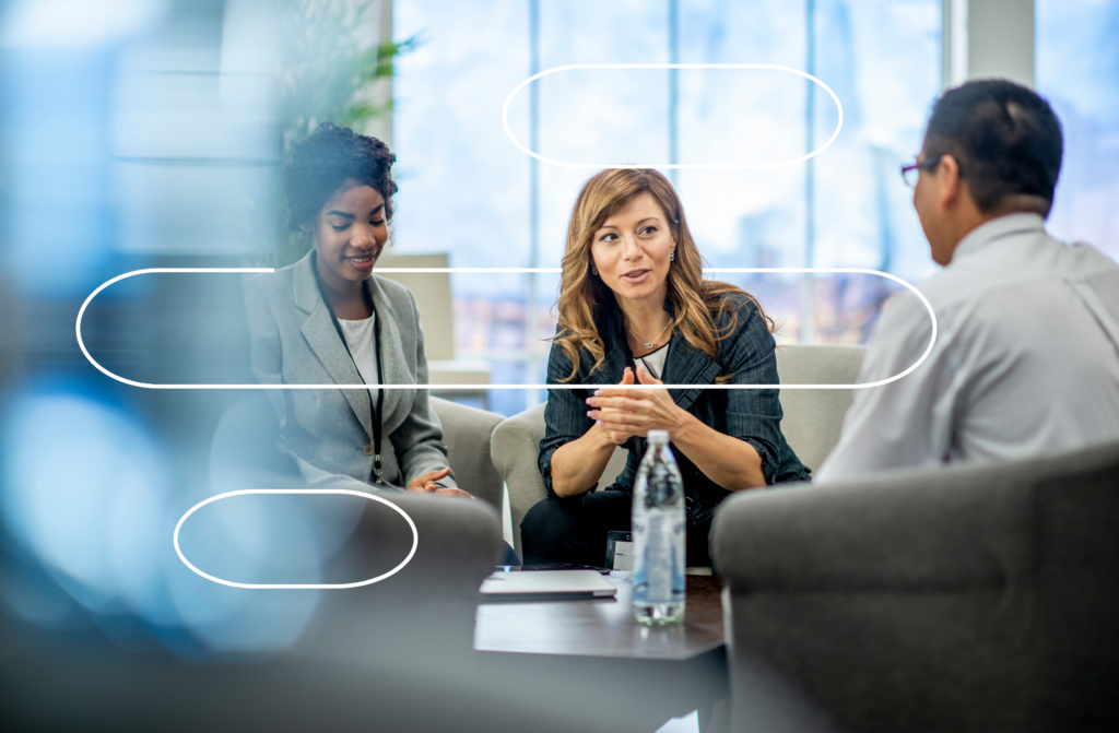 Group discussion in a corporate environment at a table