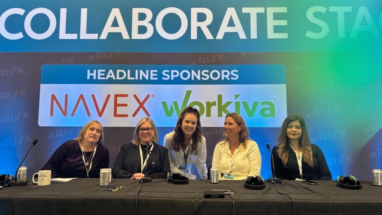 Lucy Montague, Claire Robson, Rebecca McLean, Sharon Sharples and Hana Zaman at,Women in GRC panel at Risk I CoreStream GRC