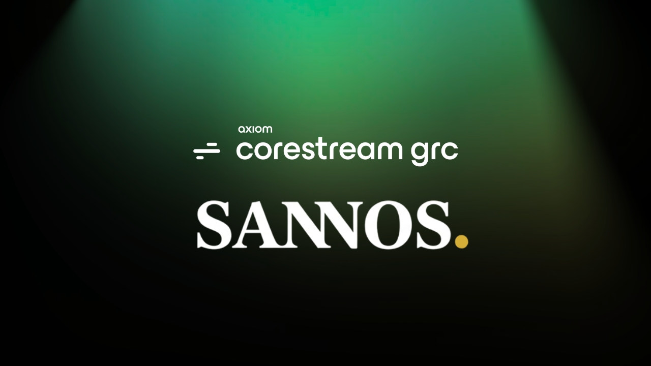 Sannos x CoreStream GRC logo's against black background with green strobe